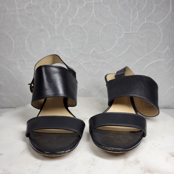 Coach Marla Slingback Heels Womens 7 Black Leather Turn Lock Open Toe Sandals - Picture 5 of 16